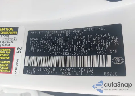 2025 Toyota Camry Se z USA, uszkodzony, nr VIN 4T1DAACK3SU557672